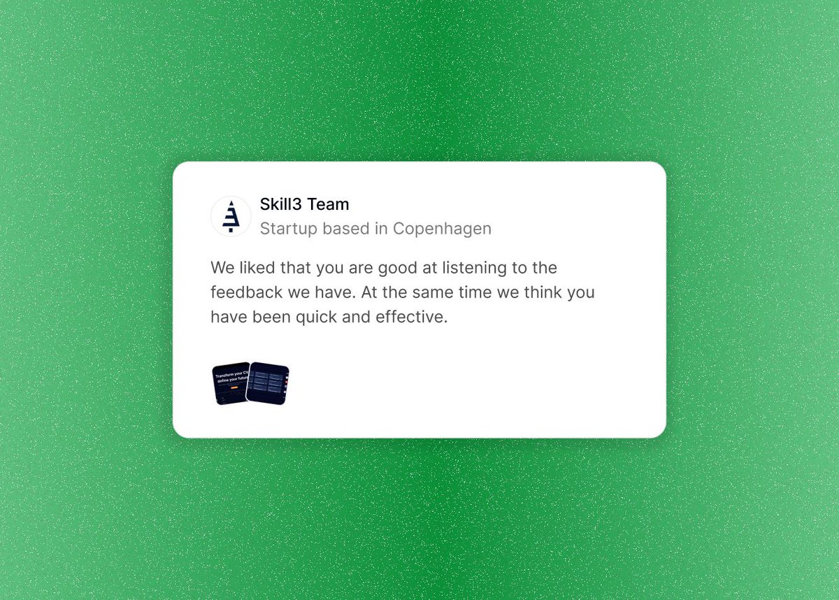 wedeploystudio's tweet photo. Impressed with our seamless and efficient services. 

#Skill3 #Copenhagen #StartupSuccess https://t.co/lwUK8FqFvC