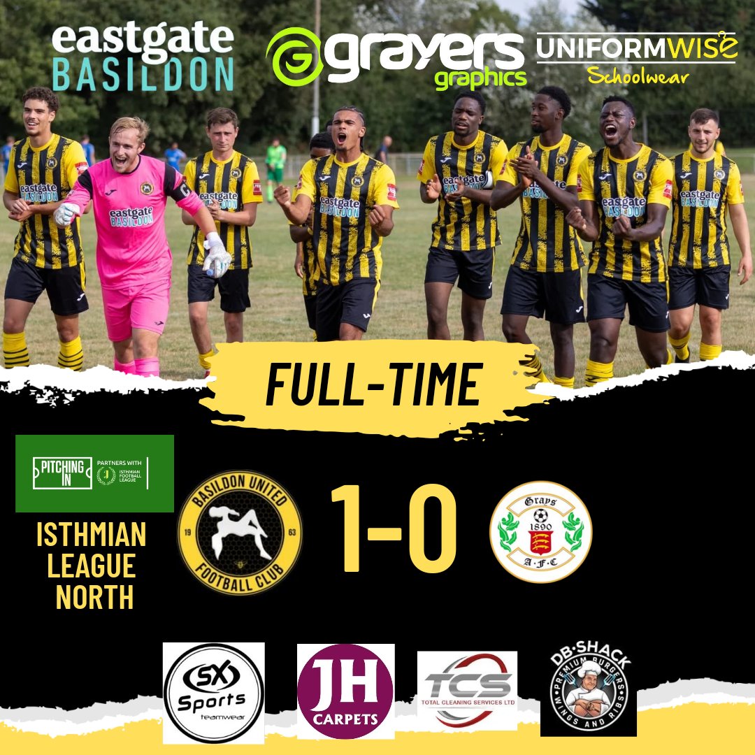 BasUtdFC's tweet photo. In a hard thought game, The Bee's run out 1-0 winners against tough side in Grays Athletic, our goal coming from Darren Esuka in the 51st minute. The Bee's had to dig for the points, that put us top of the with 9 points from 3 games. See you at your ground Grays on News Year Day. https://t.co/70buzzKn7k
