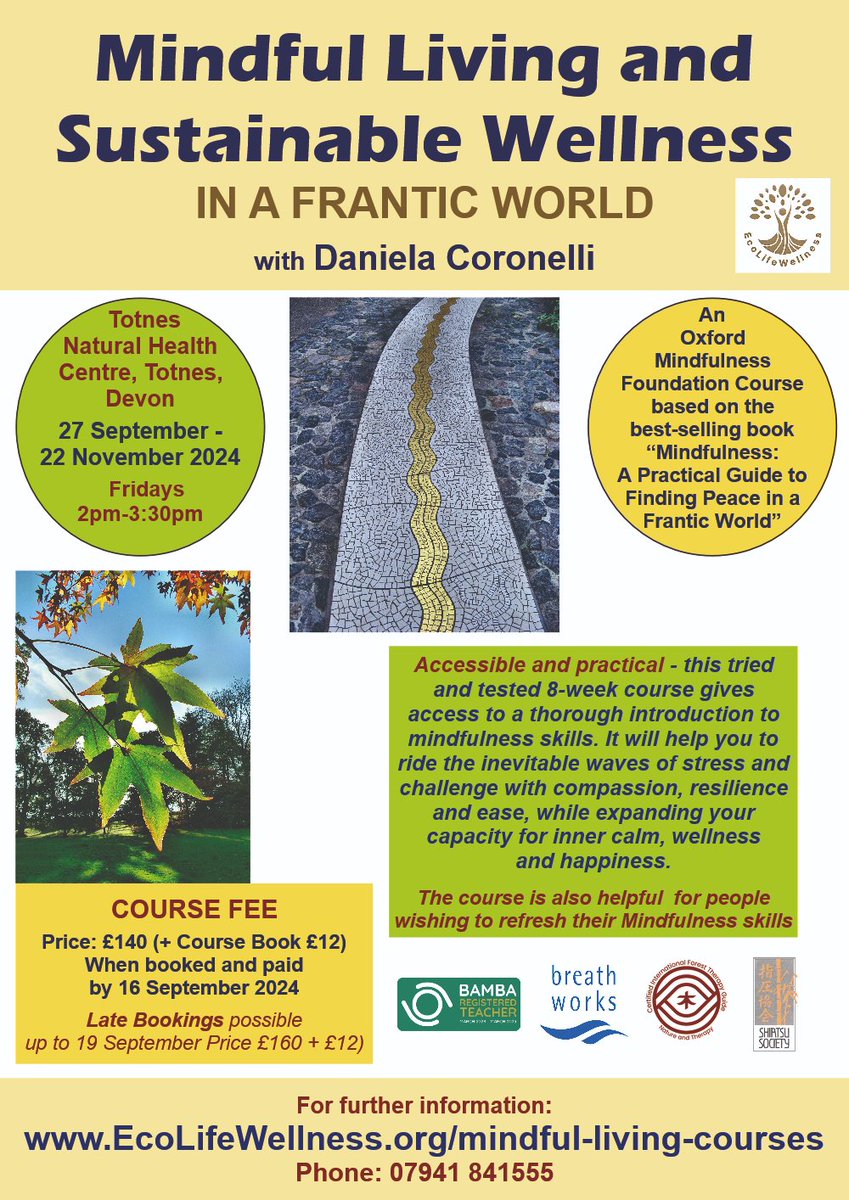 InfoM4w's tweet photo. @TotnesTCouncil 
https://t.co/fOdSFKnyLU
Embrace the Autumn by exploring how to live mindfully and sustainably. A rear chance to enrich your life by joining this in-person evidence-based 8-week course with the support of a similarly-motivated group. https://t.co/e0MSi8Dj7O