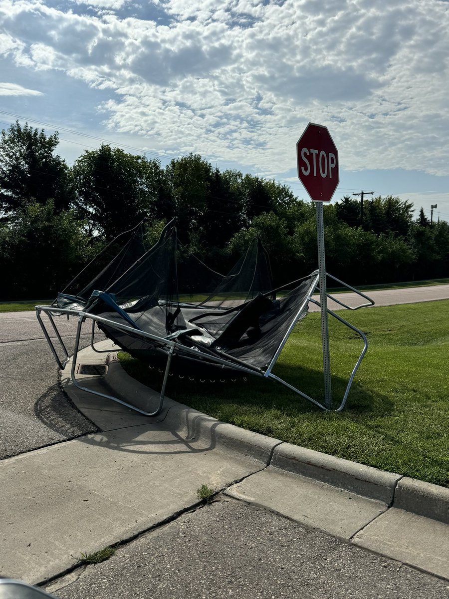 donitakg's tweet photo. @NWSSiouxFalls Strong winds took the trampoline. Luckily it wrapped around the stop sign before flying further. West side of De Smet about 12:30 am. https://t.co/hA2V3Sg1tO