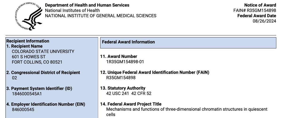 Happy to be replacing my R00 with a MIRA award, which will fund us for the next 5 years. Super grateful for the continued support from NIGMS! I'd also like to announce that we will NOT be hiring, as my current PhD students are already doing a fabulous job of blowing our budget...