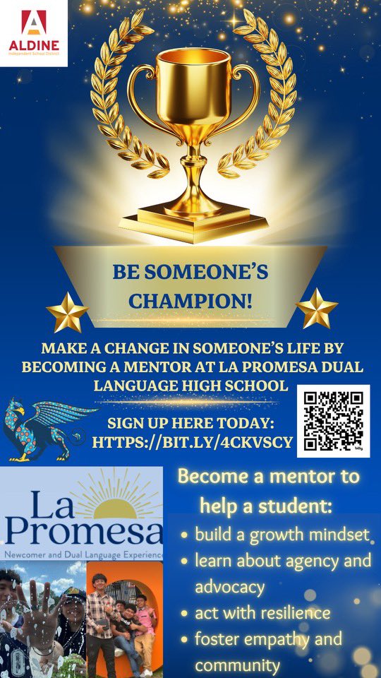 Hello X family!! Its that time of year!! Be Someones Champion! Become a mentor to one of our students! Sign up today!!
#AldineImpact