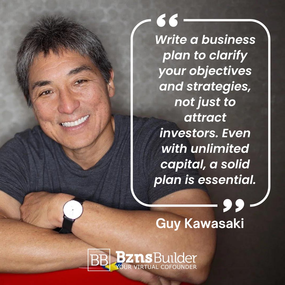 BznsBuilder's tweet photo. Guy Kawasaki reminds us that a business plan is about more than attracting investors—it's about solidifying your vision. Ready to build yours? Try BznsBuilder for free today! 💼✨
https://t.co/Om7eQi5g6G

#YourVirtualCoFounder #BznsBuilder #StartupSuccess #BusinessPlanning" https://t.co/Snx8oKJL9c