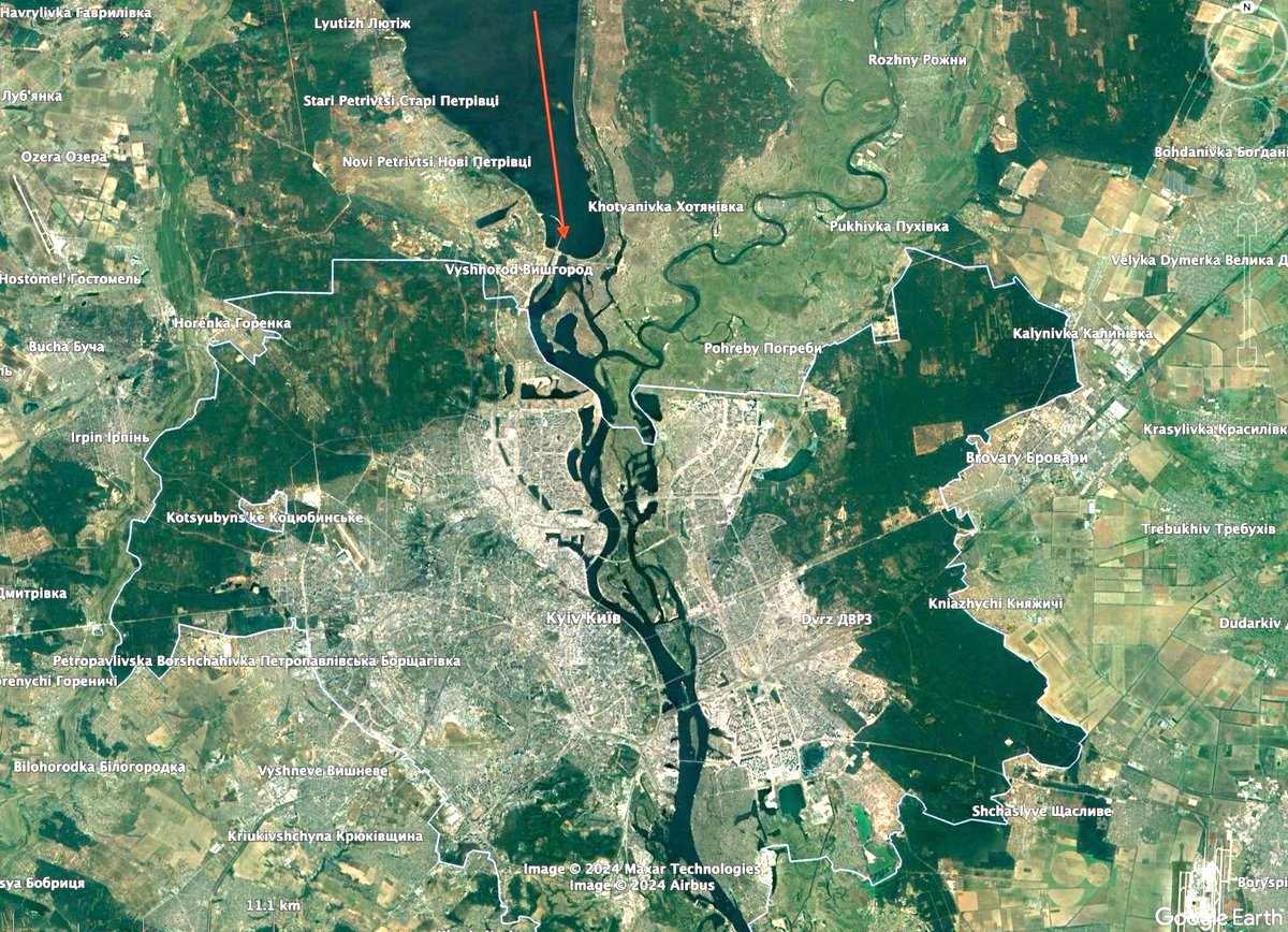 ZeodrakeV's tweet photo. J'ai l'impression que les gens saisissent pas trop la dinguerie de viser ce barrage et pourquoi je dit que c'est équivalent à viser une centrale nucléaire, une image vaux mieux que mille mots, voilà ou est situé le barrage "mer de Kyiv" visé par des missiles russes aujourd'hui. https://t.co/orl8zQCT9T