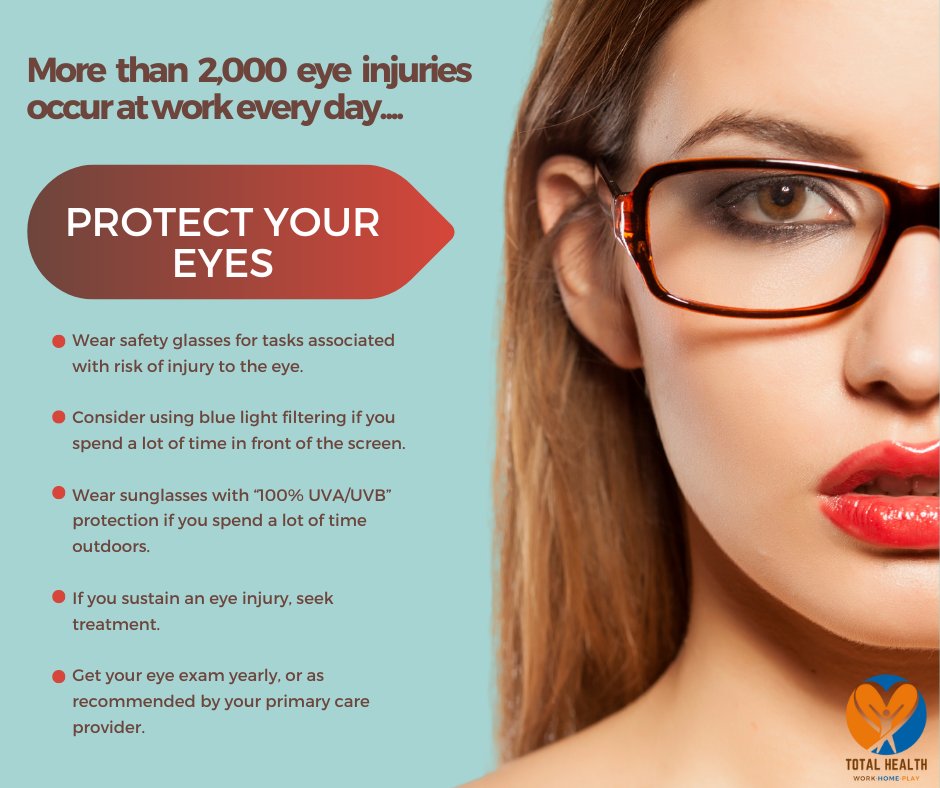 Eye injuries can occur anywhere.  Follow these tips to protect your eyes at work, home, and play.
#TotalHealthUPS
#WorkHomePlayUPS