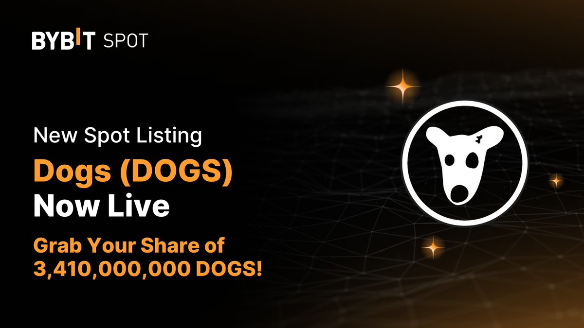 Bybit_Official's tweet image. 📣 $DOGS is Officially listed on #BybitSpot with @realDogsHouse!

Stand a chance to grab a share of the 3,410,000,000 DOGS Prize Pool!

🌐 Learn More: i.bybit.com/nabzDY4
📈 Trade Now: i.bybit.com/7ab9OGO

#TheCryptoArk #BybitListing