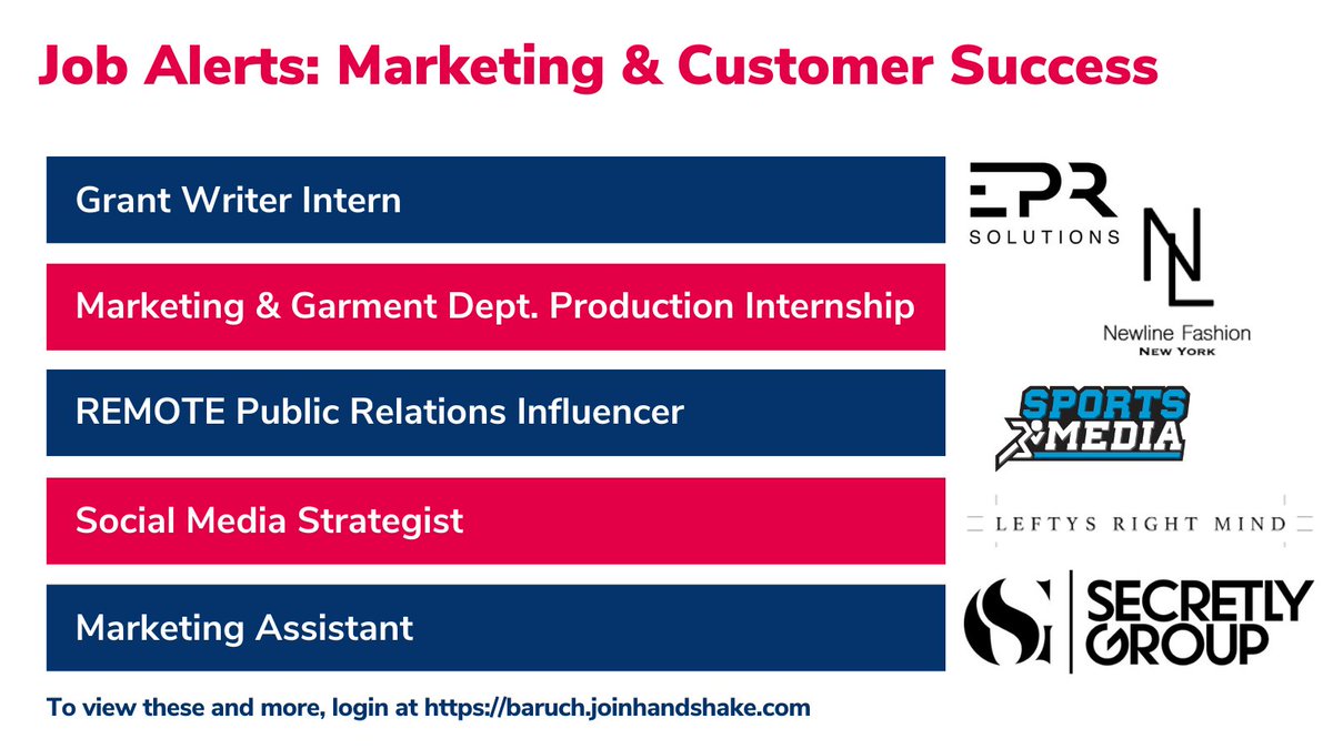ZicklinGCMC's tweet photo. Looking for fall or even summer internships, but don't know where to begin? Here are some opportunities that might interest you! Log into Handshake to learn more and apply today: https://t.co/jzJaOmLAfe
#BaruchCollege #BeBaruch #ZicklinPride #EventsAtTheGCMC https://t.co/GEx68ys5IT