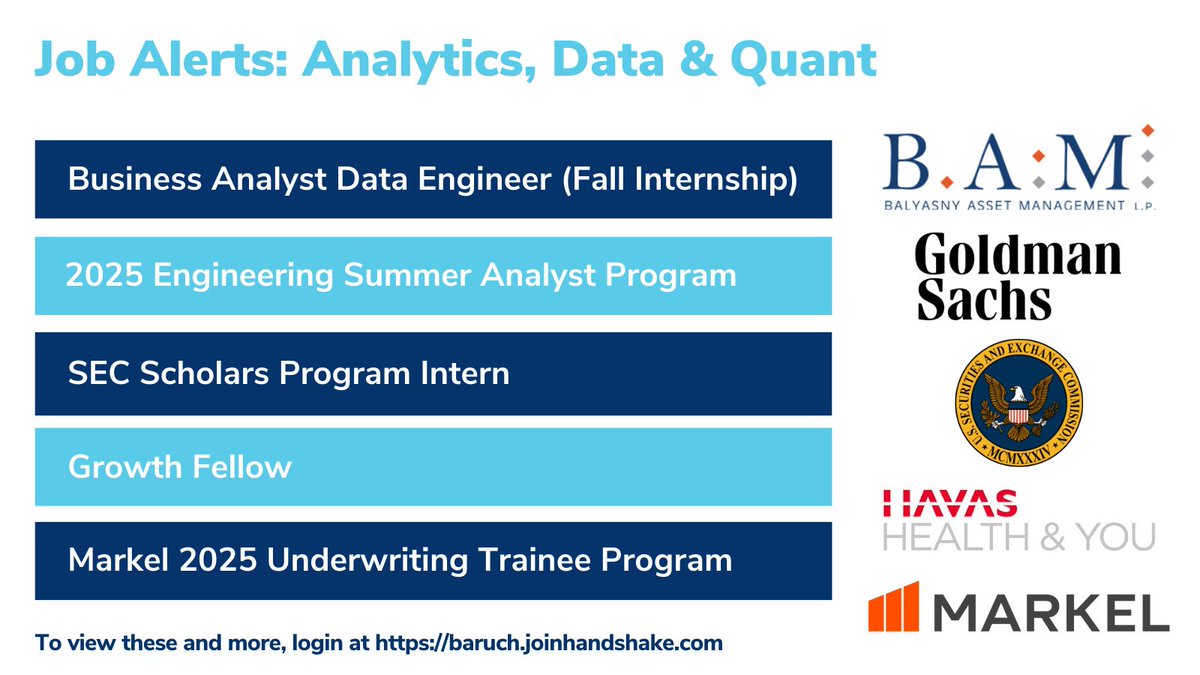 ZicklinGCMC's tweet photo. Looking for fall or even summer internships, but don't know where to begin? Here are some opportunities that might interest you! Log into Handshake to learn more and apply today: https://t.co/jzJaOmLAfe
#BaruchCollege #BeBaruch #ZicklinPride #EventsAtTheGCMC https://t.co/GEx68ys5IT