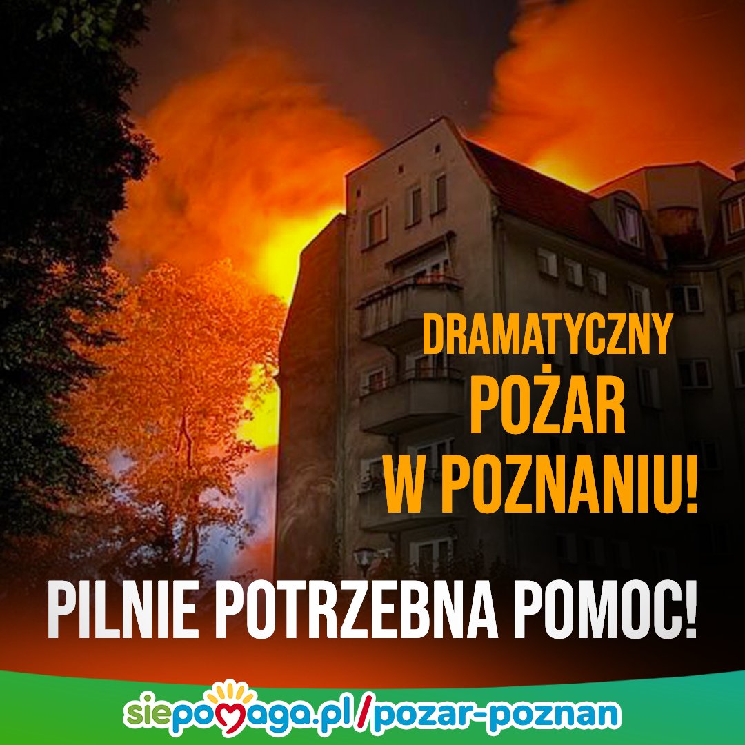 Tragiczny wypadek na poznańskich Jeżycach! 🔥🔥🔥

Wezwanie do pożaru kamienicy zmieniło się w koszmar, kiedy doszło do niespodziewanej EKSPLOZJI. To ogromna tragedia dla mieszkańców, ale także dla strażaków i ich rodzin. 

➡️ siepomaga.pl/pozar-poznan