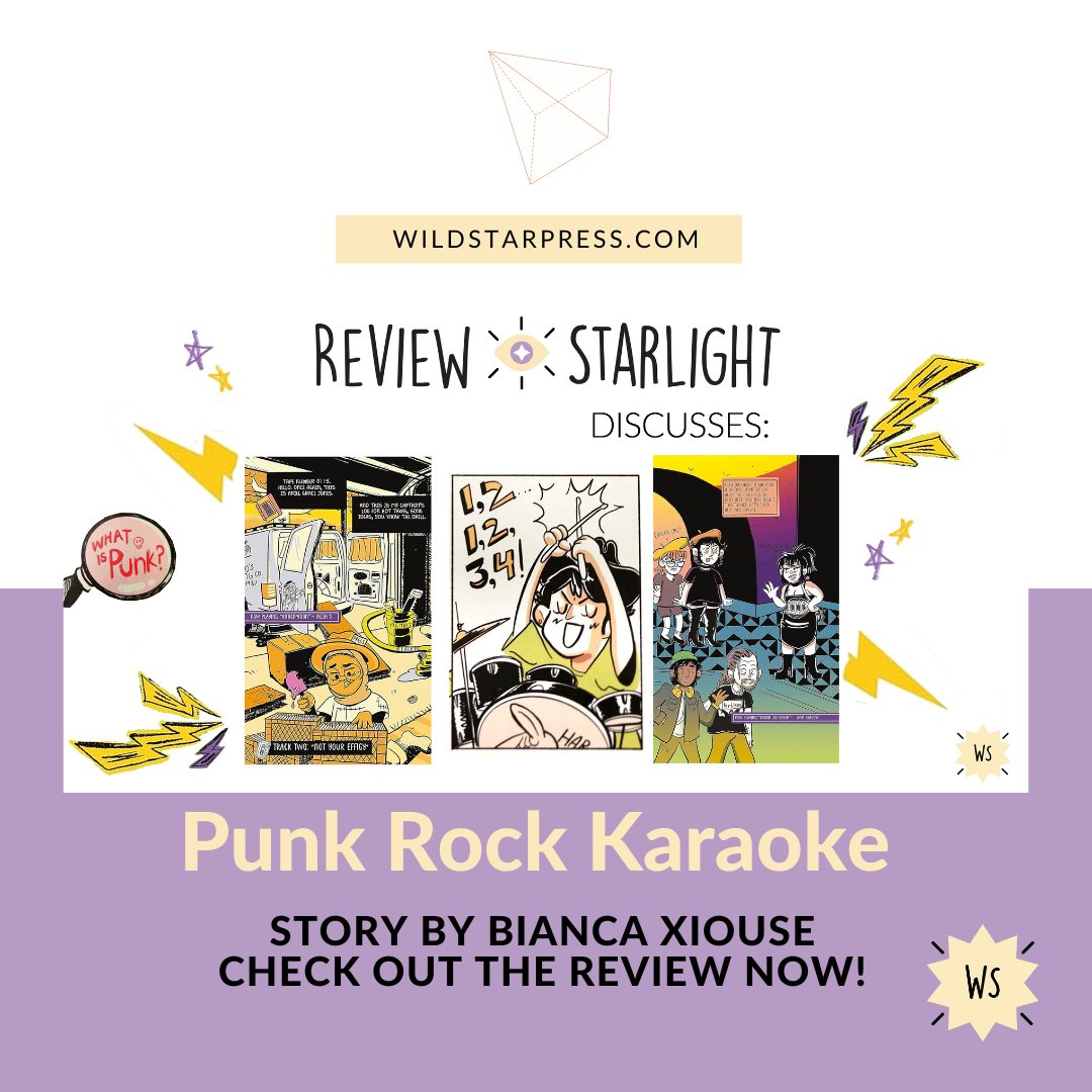 WildStarPress's tweet photo. Review Starlight is back with Punk Rock Karaoke by Bianca Xunise! 

It's a fun, punk rock, coming of age story about building community in the underground scene, the struggles BIPOC artists face, and more all wrapped up in a well loved story and fun zine inspired art style. https://t.co/G5eKKU259x