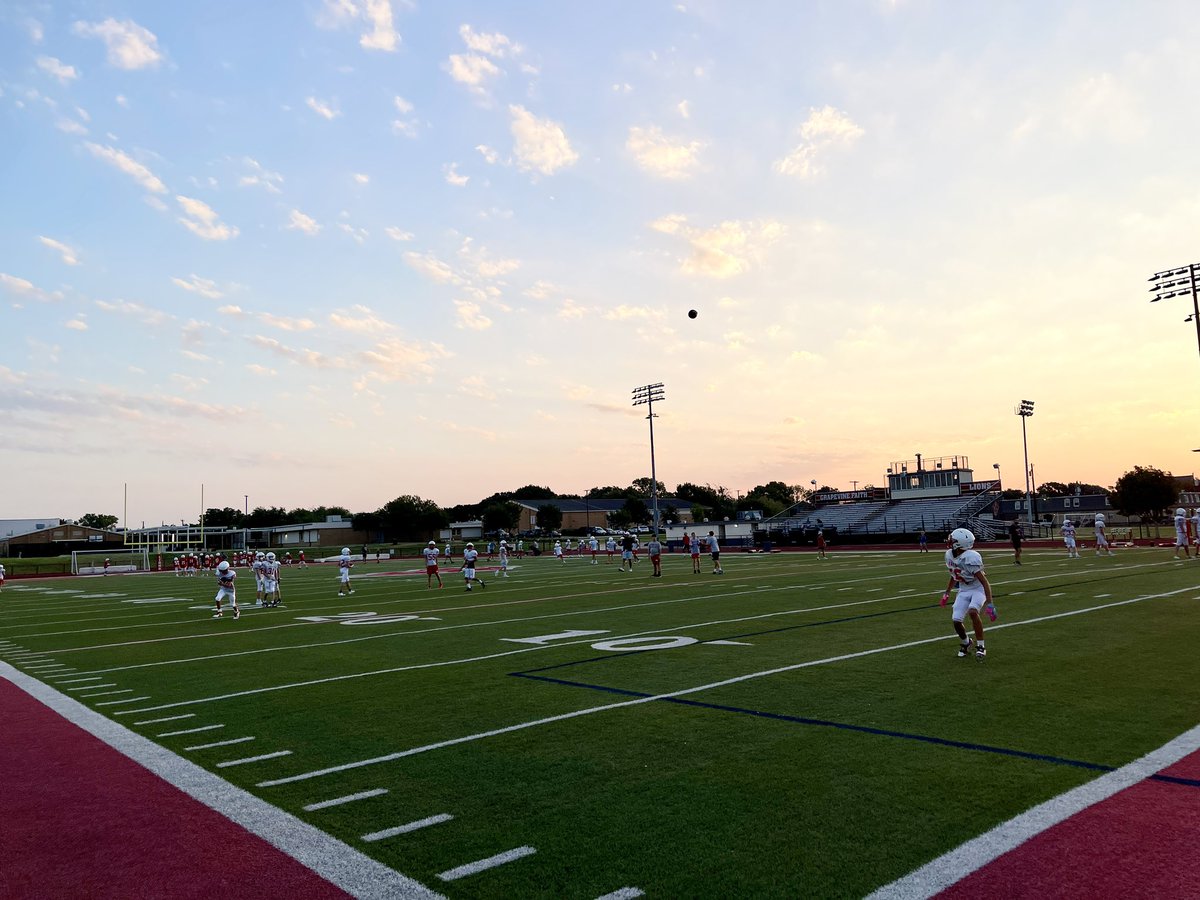 It’s a beautiful day in Football Paradise! 6th, 7th, and 8th grade all practicing under the Texas sky!