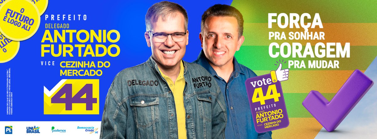 DelegadoFurtado's tweet photo. É #44 neles!  O Futuro é logo ali!  Antonio Furtado e Cezinha do Mercado.  #DelegadoAntonioFurtado #BarradoPirai #OFuturoéLogoaAli #CandidatoaPrefeito #ChamaoDelegado #Vote44 #TeamFurtadoCezinha #É44Neles https://t.co/RPStZU9hTL