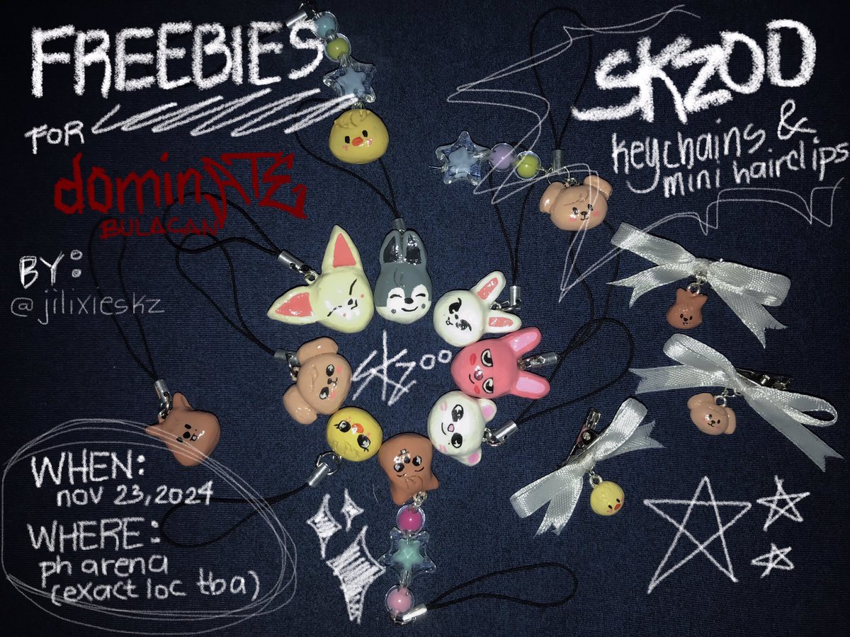 skz dominATE bulacan fan support ! ✨
       by : <a href="/jilixieskz/">y</a> 

— skzoo hand-made keychain &amp; mini hairclip
— 1:1 (limited qty)
— likes &amp; rts are appreciated !
— will give randomly on d-day
— exact loc tba 
— open for trades and donations 🫶🏻
— see thread for more info ;

see you!