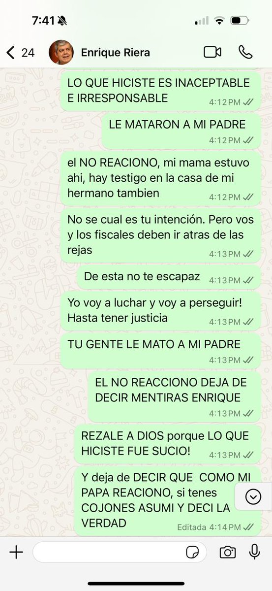 Es necesario dejar de mentir. Es falso que alguien haya amenazado al Ministro Riera. Adjunto los mensajes que una hija, que acaba de perder a su padre, envió al Ministro Riera. Saquen ustedes sus propias conclusiones. <a href="/1000_am/">Radio 1000 AM</a> <a href="/1330am/">Radio Chaco Boreal</a> <a href="/780AM/">Radio 780 AM</a> <a href="/ABCCardinal/">ABC Cardinal 730 AM</a> <a href="/AM_1080/">Monumental AM 1080</a> <a href="/delpynews/">DELPY 📱🎬</a>