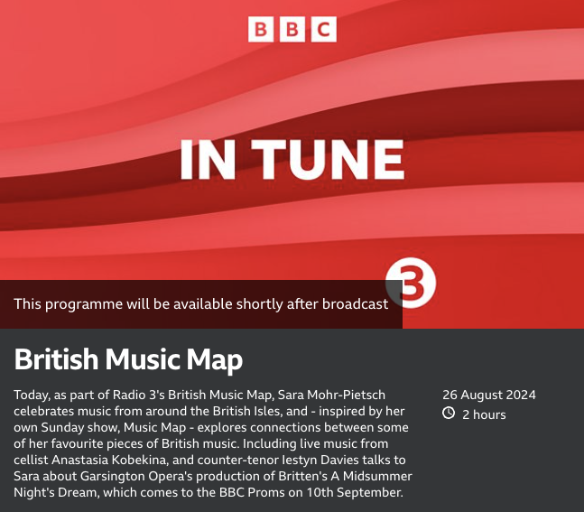 Garsington Opera (@garsingtonopera) on Twitter photo Tune in to <a href="/BBCRadio3/">BBC Radio 3</a> #InTune tonight from 5pm!
Hear <a href="/iestyn_davies/">𝕚 𝕚 𝕕𝕒𝕧𝕚𝕖𝕤</a> , our Oberon, in conversation with <a href="/SaraMohrPietsch/">Sara Mohr-Pietsch</a> about our production of A Midsummer Night's Dream coming up at the <a href="/bbcproms/">BBC Proms</a> on 10 September.
bbc.co.uk/programmes/m00…
📸 © Julian Guidera Tune in to <a href="/BBCRadio3/">BBC Radio 3</a> #InTune tonight from 5pm!
Hear <a href="/iestyn_davies/">𝕚 𝕚 𝕕𝕒𝕧𝕚𝕖𝕤</a> , our Oberon, in conversation with <a href="/SaraMohrPietsch/">Sara Mohr-Pietsch</a> about our production of A Midsummer Night's Dream coming up at the <a href="/bbcproms/">BBC Proms</a> on 10 September.
bbc.co.uk/programmes/m00…
📸 © Julian Guidera