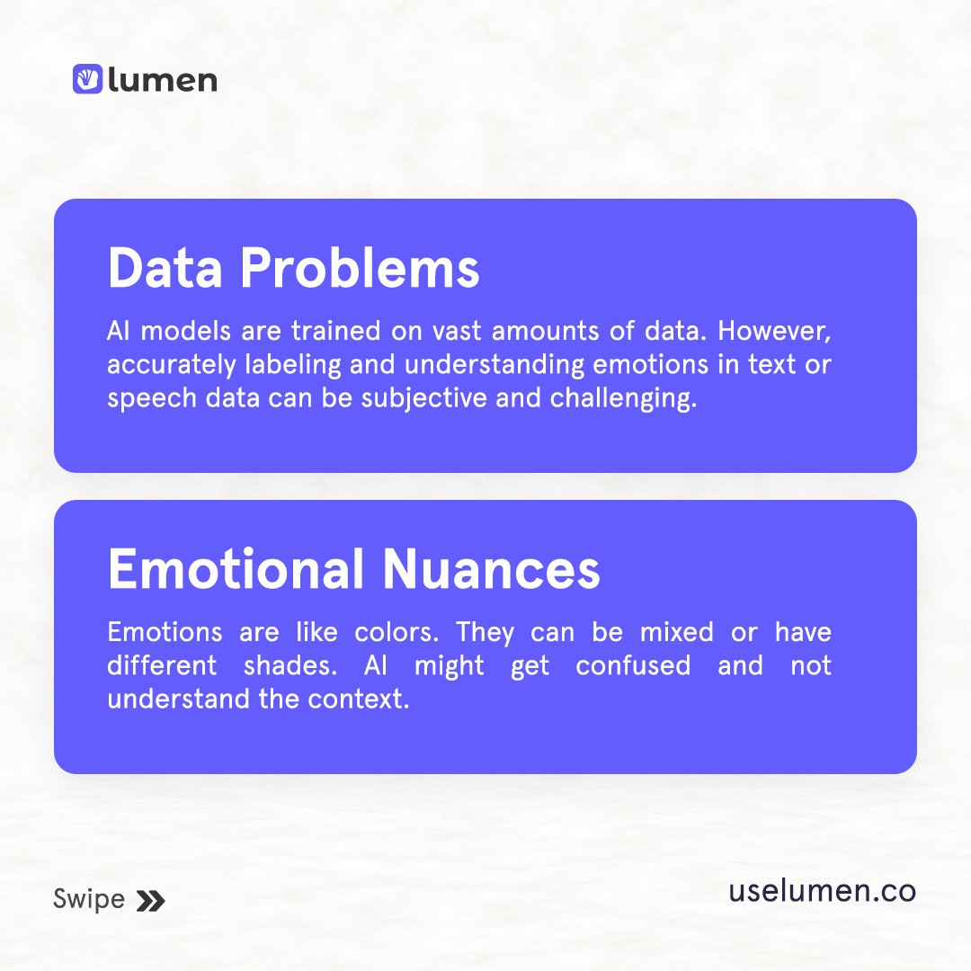 uselumen's tweet photo. Can AI truly understand human emotions? Is it a waste of time or can it genuinely enhance our experiences?

➡️ Swipe now to see the breakdown on AI's emotional intelligence.

Check out our blog for more insights on AI &amp; its applications at https://t.co/FKKdToiUZk

#AI #Emotions https://t.co/Rq2KOLDeFI