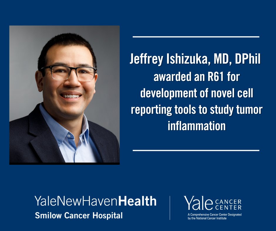 Congratulations Jeffrey Ishizuka, MD, DPhil, <a href="/ishizukalab/">Jeffrey Ishizuka</a> recipient of an #R61 award from the <a href="/theNCI/">National Cancer Institute</a> for development of novel cell reporting tools to study tumor inflammation.
<a href="/SmilowCancer/">Smilow Cancer Hospital</a> <a href="/YaleMed/">Yale School of Medicine</a> <a href="/YNHH/">Yale New Haven Hosp</a> <a href="/YaleIBIO/">Yale Department of Immunobiology</a>