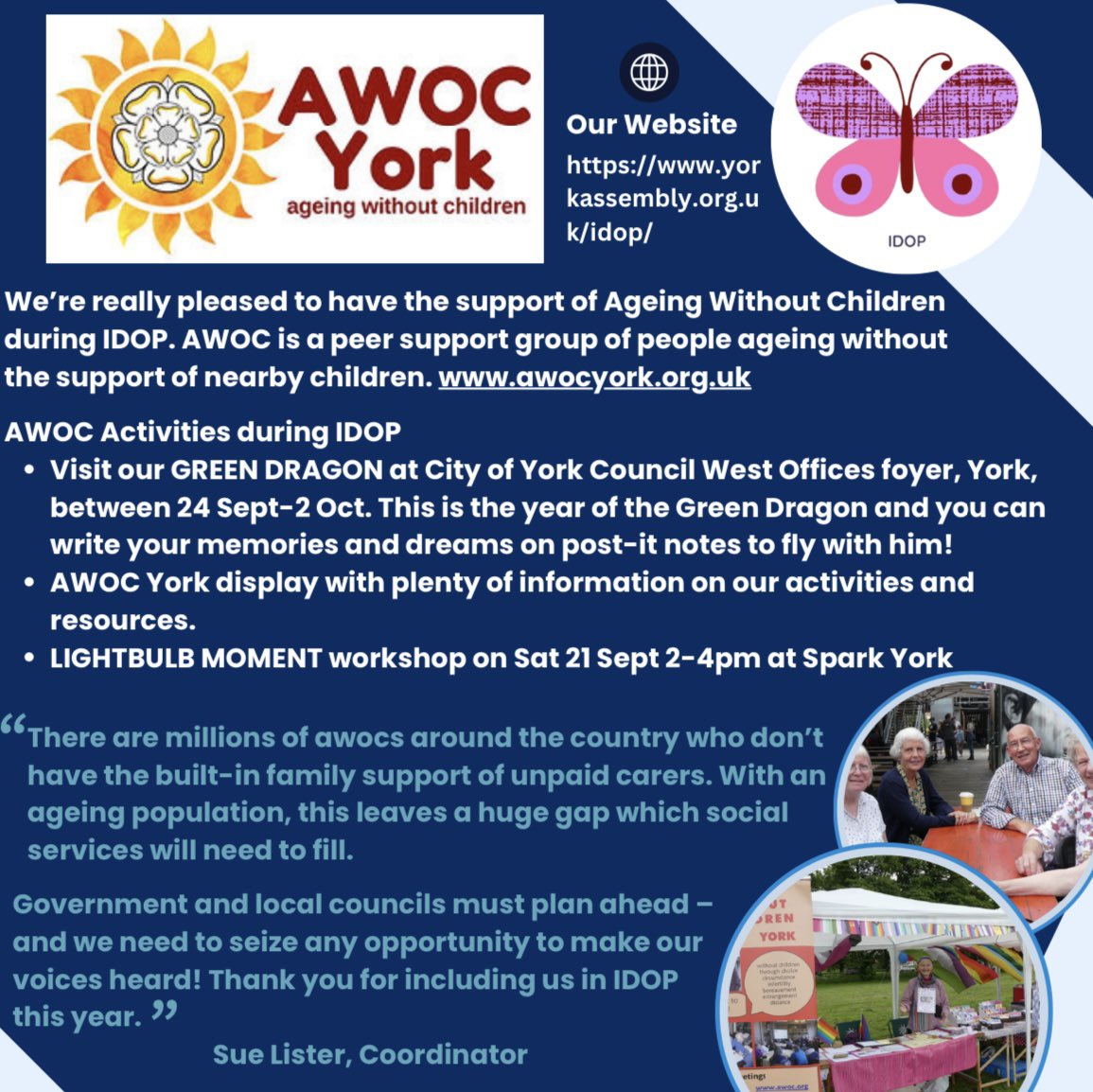 We are thrilled to introduce our partner Ageing Without Children joining us on IDOP.

For more information please visit our website: yorkassembly.org.uk/idop/

#internationaldayofolderpeople #ageingwithoutchildren #AWC #IDOP