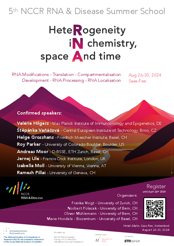 NCCR RNA & Disease (@nccr_rnadisease) on Twitter photo This afternoon the 5th NCCR RNA & Disease Summer School on "RNA Heterogeneity in Chemistry, Space and Time" kicked off in Saas-Fee, Switzerland, organized by <a href="/MariaHondele/">Maria Hondele</a> , <a href="/OMuhlemann/">Mühlemann Lab</a>, <a href="/FrankaVoigt/">Franka Voigt</a> & Norbert Polacek
<a href="/unibern/">Universität Bern</a> <a href="/snsf_ch/">Swiss National Science Foundation</a> , <a href="/LabGrosshans/">Grosshans Lab</a> This afternoon the 5th NCCR RNA & Disease Summer School on "RNA Heterogeneity in Chemistry, Space and Time" kicked off in Saas-Fee, Switzerland, organized by <a href="/MariaHondele/">Maria Hondele</a> , <a href="/OMuhlemann/">Mühlemann Lab</a>, <a href="/FrankaVoigt/">Franka Voigt</a> & Norbert Polacek
<a href="/unibern/">Universität Bern</a> <a href="/snsf_ch/">Swiss National Science Foundation</a> , <a href="/LabGrosshans/">Grosshans Lab</a>