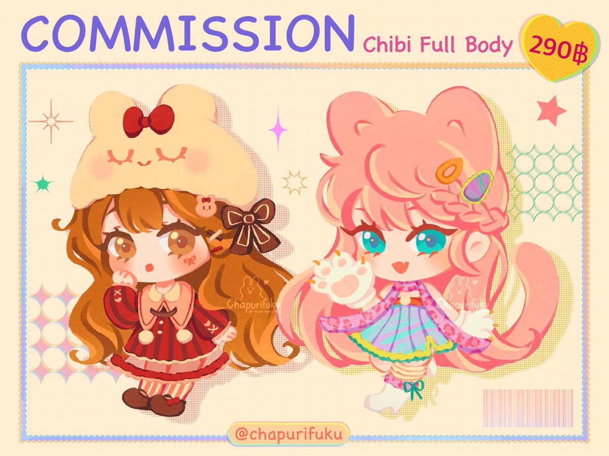 ( RT appreciated 🤍)  ☆.。.:・°☆.。.:・°

เปิดรับ Commission [Chibi Full Body] รอบทดลองค่ะ

🎀 รับ 2 คิว
🍀 ราคา : ตัวละ 290฿ (ไม่มีบวกเพิ่ม)
รบกวนขอคนพร้อมโอนนะคะ 🙇🏻‍♀️🥺
🎈 ระยะเวลาทำงาน : 4-7 วันตามลำดับคิว

สามารถสอบถามเพิ่มเติม/จองคิวทาง DM ได้เลยค่ะ
ขอบคุณที่สนใจนะคะ ˗ˋˏ ♡