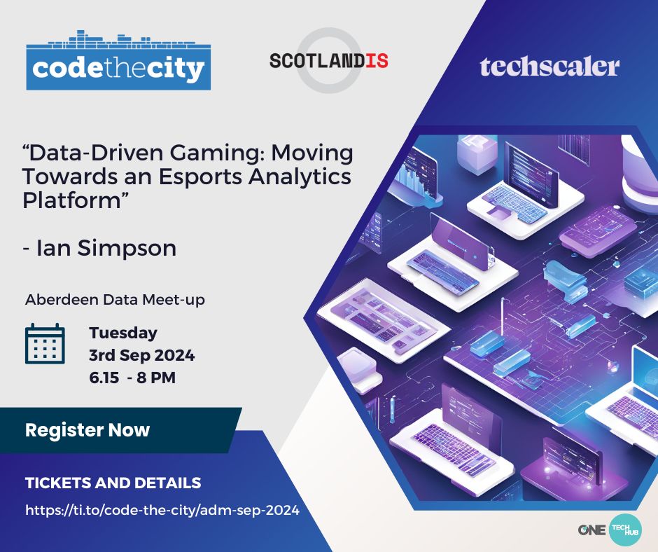codethecity's tweet image. On Tuesday 3rd Sept, Ian Simpson, presents "Data Driven Gaming: Moving Towards an Esports Analytics Platform"
For more details, and booking see here: buff.ly/4gamTw6
Come early for some pizza and drinks and to network with Aberdeen's Data Community!
#Aberdeen