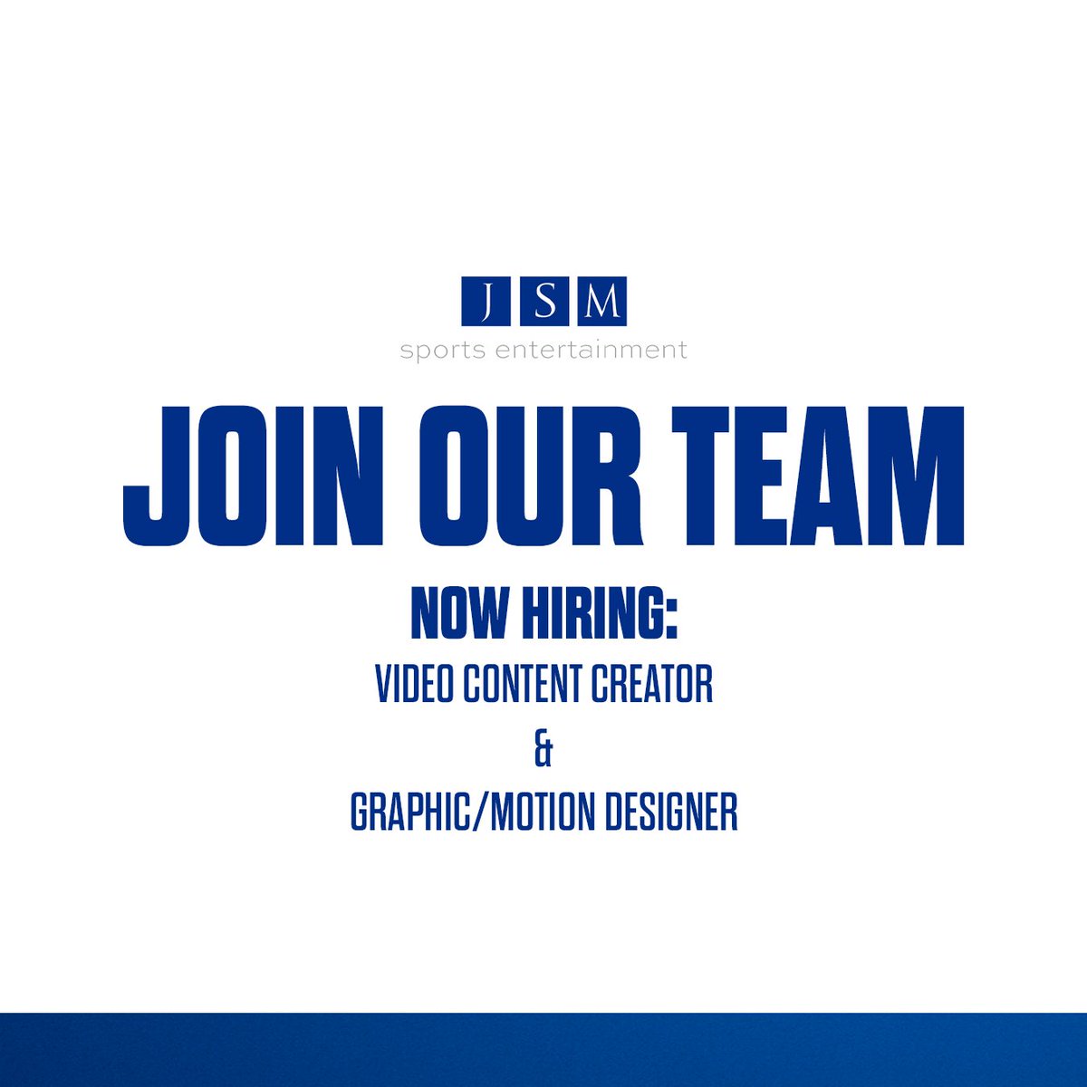 JSM Sports &amp; Entertainment is looking for ambitious individuals to fill two exciting new positions!

Video Content Creator
linkedin.com/jobs/view/4008…

Graphic/Motion Designer
linkedin.com/jobs/view/4008…