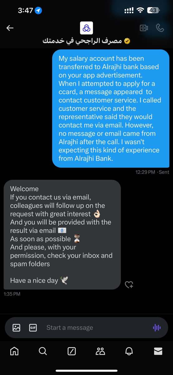 MHDRAMLY's tweet photo. @AlRajhiBankCare I contacted through private message and they recommended connecting via email, after the email they recommended visiting the branch, after visiting the branch they instructed to visit the Thahweel. My problem is not getting solved. https://t.co/dhGP1wLsGe