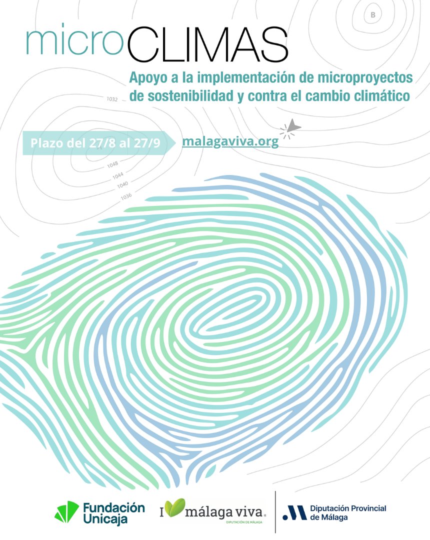 Malagamasviva's tweet photo. 🌱📥¡Abierto el plazo de presentación de microproyectos para el programa #Microclimas de Málaga Viva de @diputacionmlg junto a @fundunicaja!
🌍💡Obtén hasta 12.000 € para desarrollar tu microproyecto en materia de #cambioclimático y sostenibilidad.
➡https://t.co/FPlSTirGOs https://t.co/XydkzZNDZy
