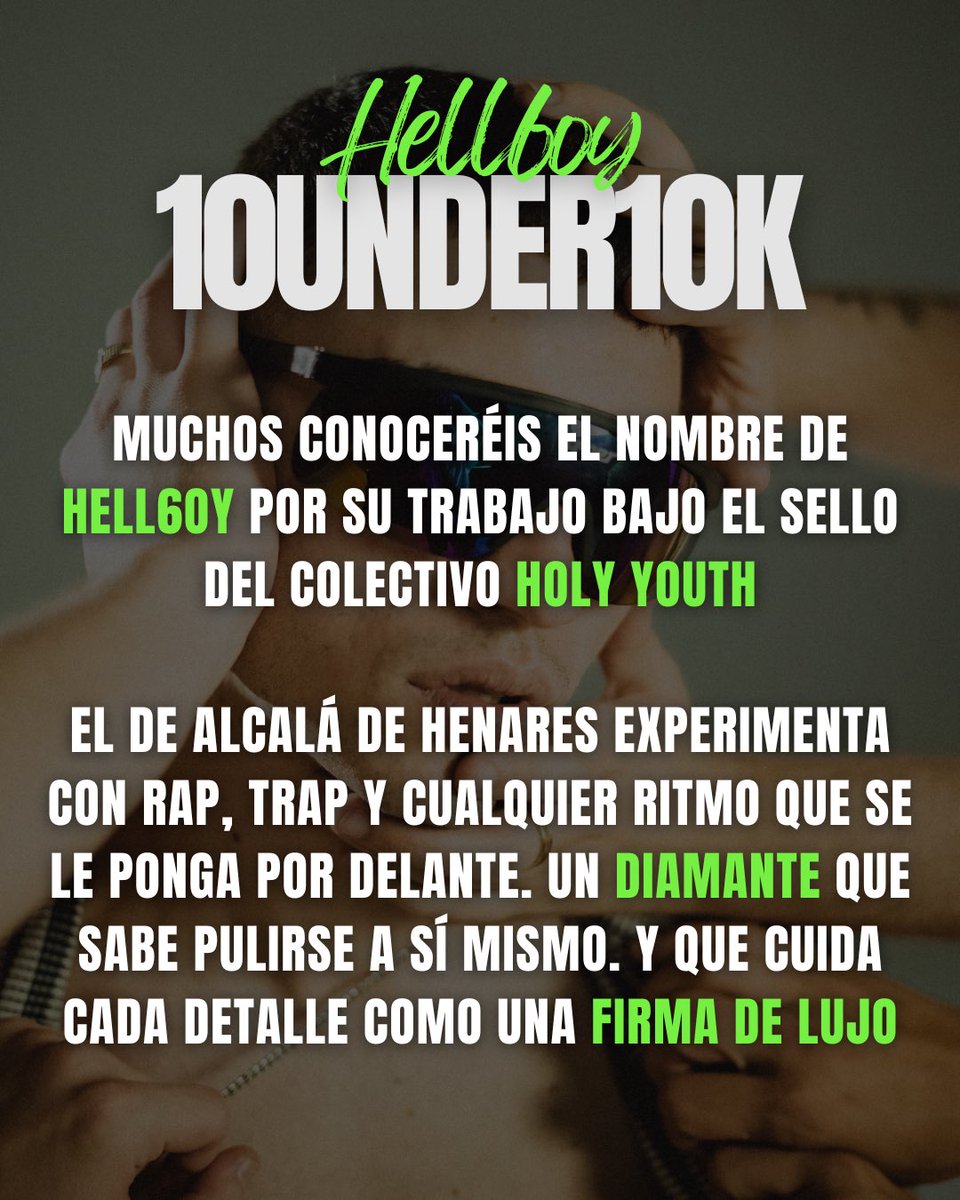 ✅ HELL6OY (<a href="/hellboynosekien/">HELL6OY</a>) es el primer artista con el que he decidido contar para el EP “10 UNDER 10K 2024, Pt. 2”

Con un single que lleva por nombre ‘Como Carlos’

📆 05.09.2024 en Spotify, Apple Music…