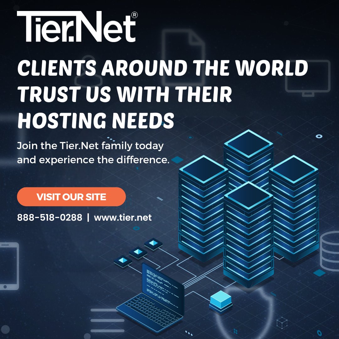 TierNetLLC's tweet image. Trust isn&apos;t given, it&apos;s earned - and we&apos;ve earned it worldwide. Clients across the globe rely on us for their hosting needs. Join a community that values reliability and performance. 🌍

#tiernet #dedicatedservers #vps #colocation #websitehosting #resellerhosting #cloudhosting
