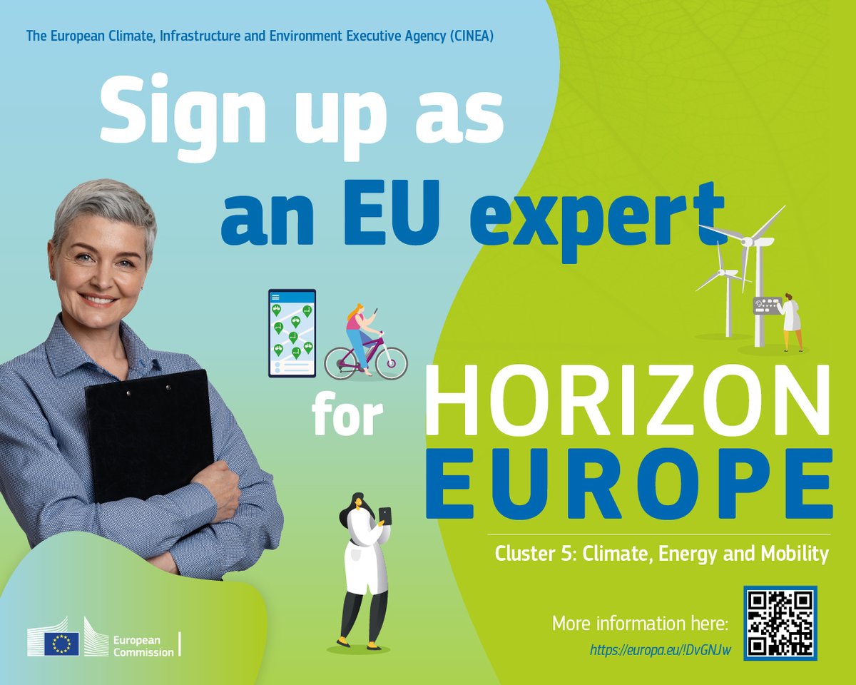 🚀#HorizonEU call for experts is just out 📤
Ready to be an expert in🍃#Climate⚡️#Energy🚊 #Mobility #Transport?
Send or update your application to help us select the best projects for #EUfunding 🎯
Register now ➡️ europa.eu/!DvGNJw
#CINEAExperts #EUjobs #EUcareers