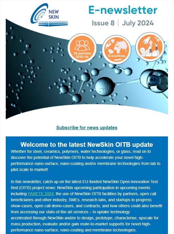 Have you read the latest NewSkin newsletter ? Catch-up on #NewSkinOITB highlights now! &gt;&gt;&gt; mailchi.mp/579c667bdc73/4…

#H2020 #OITB #NewSkinOITB #surfacefinishing #surfaceprotectiosteel #antifouling #antibacterial #antimicrobial #anticorrosion #durability #antifriction #antisoiling