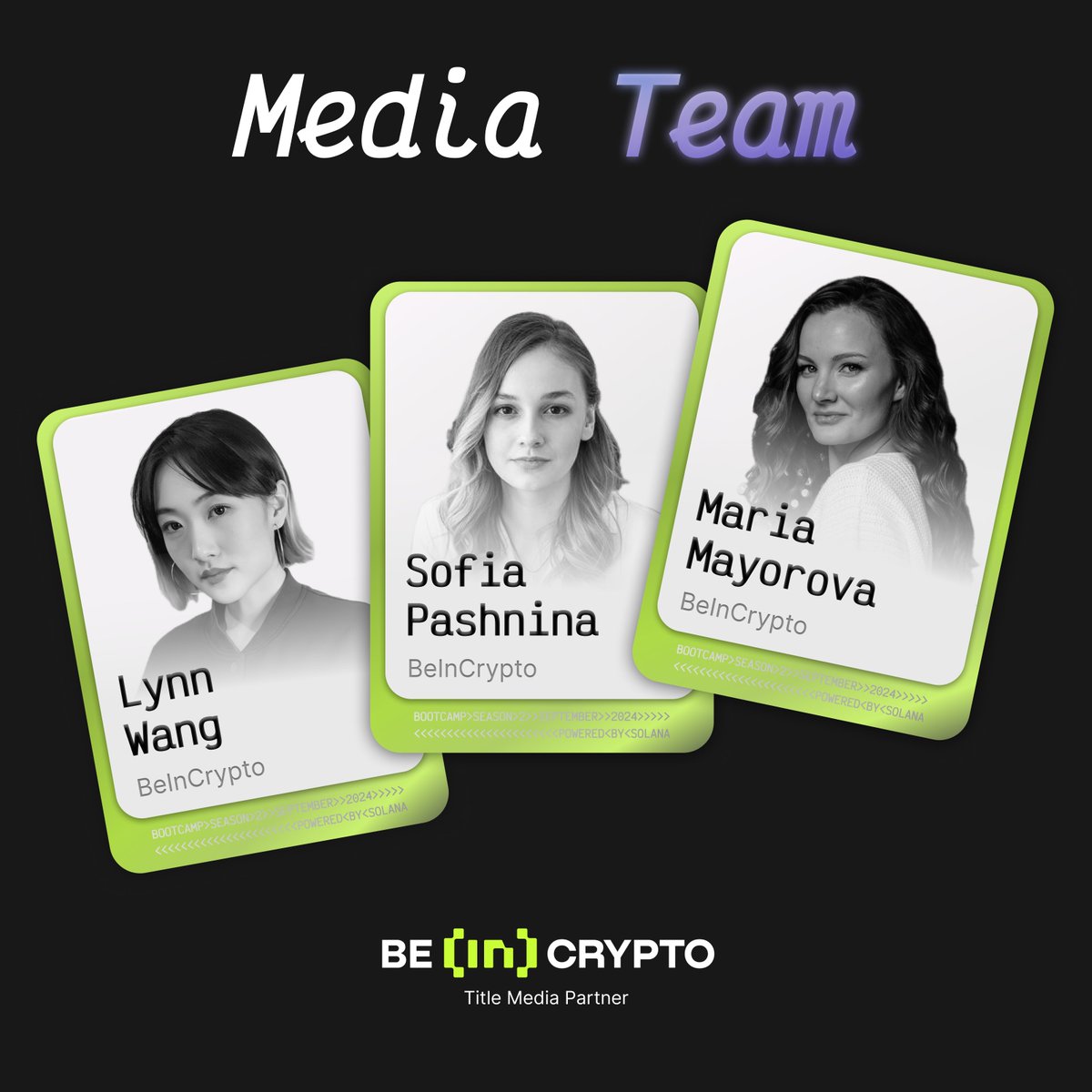 ⚡️ Thrilled to introduce the @beincrypto Media Squad at XFounders Bootcamp,  powered by @SolanaFndn! As our title media partner and one of the biggest # crypto media outlets, #BeInCrypto will be at the