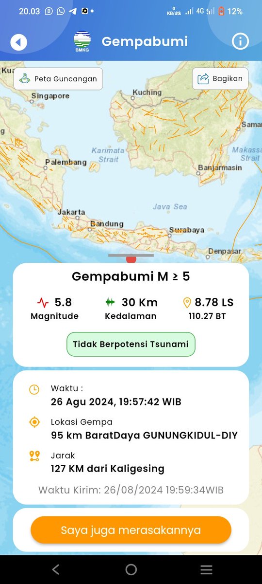 Gempa terasa banget sampai tempatku