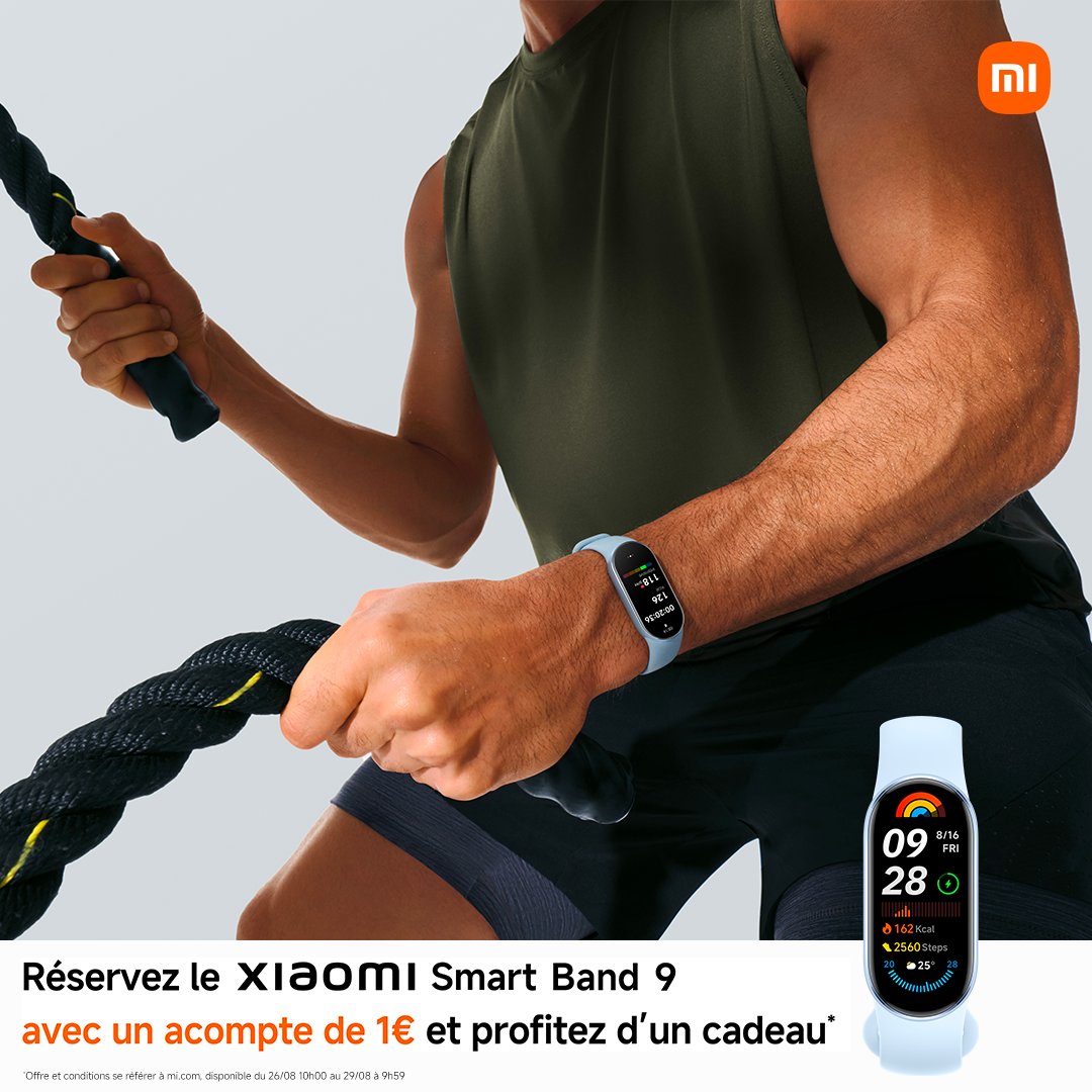 Vous l'attendiez avec impatience ! 
Réservez dès maintenant votre #XiaomiSmartBand9 avec un acompte de 1€ et recevez un cadeau exclusif en prime ! 🎁

Je réserve 👉  ms.spr.ly/6016l2f96