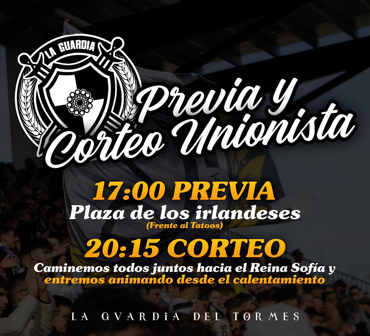 LGDT2024's tweet photo. ⚫⚪ PREVIA + CORTEO UNIONISTA

Ondearán las banderas, rugirán las palmas y los cánticos blanquinegros con fuerza y pasión.

¡Todo el Unionismo desde las 17h en la Plaza de los Irlandeses! https://t.co/fFoYNtxVWn