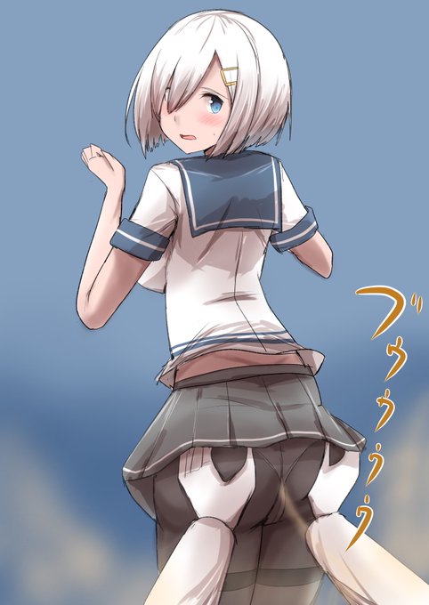 お題のストッキング越しに尻を揉まれながらおならしてしまう浜風ちゃんです。 