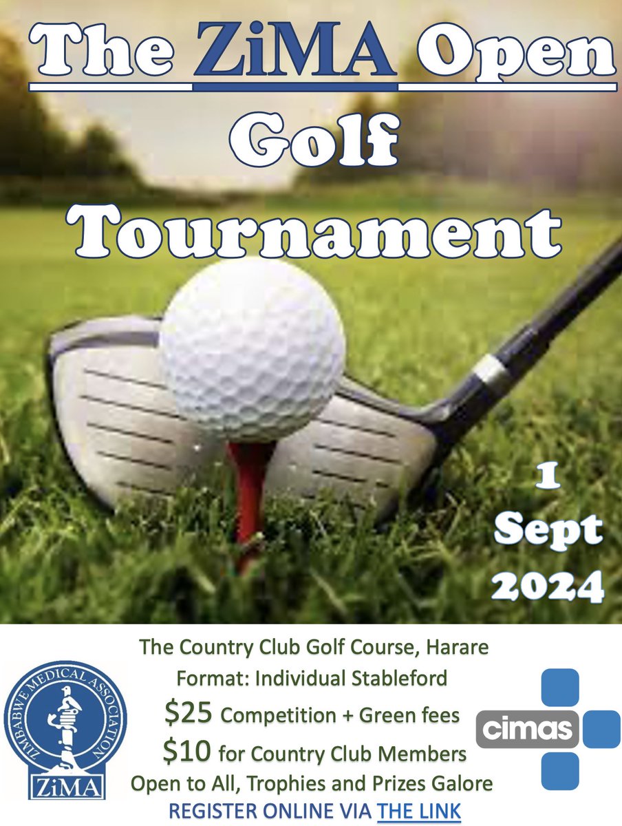ZiMA (@zimmedicalassoc) on Twitter photo We are happy to announce a fun addition to the ZiMA Annual Congress weekend - the inaugural ZiMA Open Golf Tournament proudly sponsored by <a href="/CimasHealth/">Cimas Health Group</a> with lots of trophies and prizes available!
Registration is open, click on the link below
lnkd.in/dyunZzbs We are happy to announce a fun addition to the ZiMA Annual Congress weekend - the inaugural ZiMA Open Golf Tournament proudly sponsored by <a href="/CimasHealth/">Cimas Health Group</a> with lots of trophies and prizes available!
Registration is open, click on the link below
lnkd.in/dyunZzbs