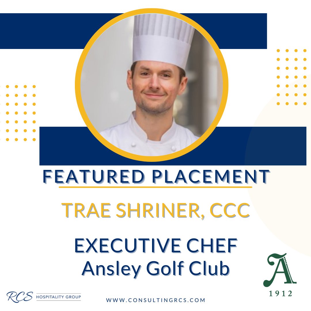ConsultingRCS's tweet image. 🎉 Exciting News! 🎉

RCS Hospitality Group is thrilled to announce our most recent placement, Trae Shriner, CCC, as the new Executive Chef at Ansley Golf Club in Atlanta, GA! 👨‍🍳✨

#CubCareers #ExecutiveChef #RecruitingRCS #ACF #CMAA #CulinaryExcellence