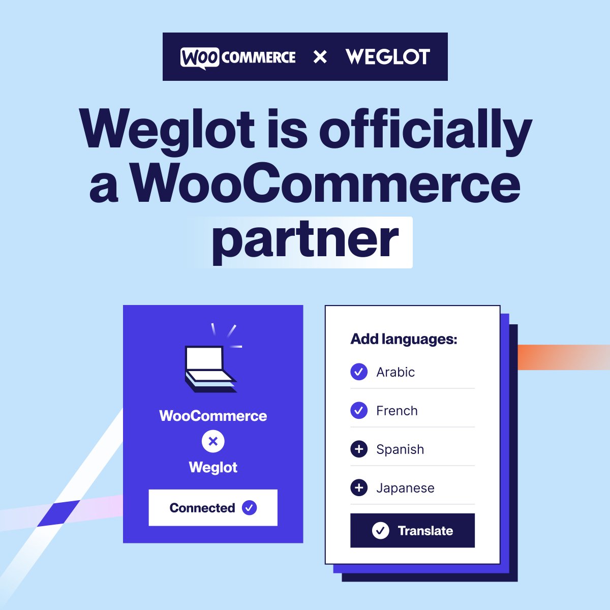 ⭐️ <a href="/WooCommerce/">Woo</a> users, we’ve got exciting news for you! ⭐️

We’re thrilled to announce that Weglot is officially a #WooCommerce partner. 🥳

As official partners, that means going #multilingual is even easier. You can now find our integration live on the WooCommerce marketplace!