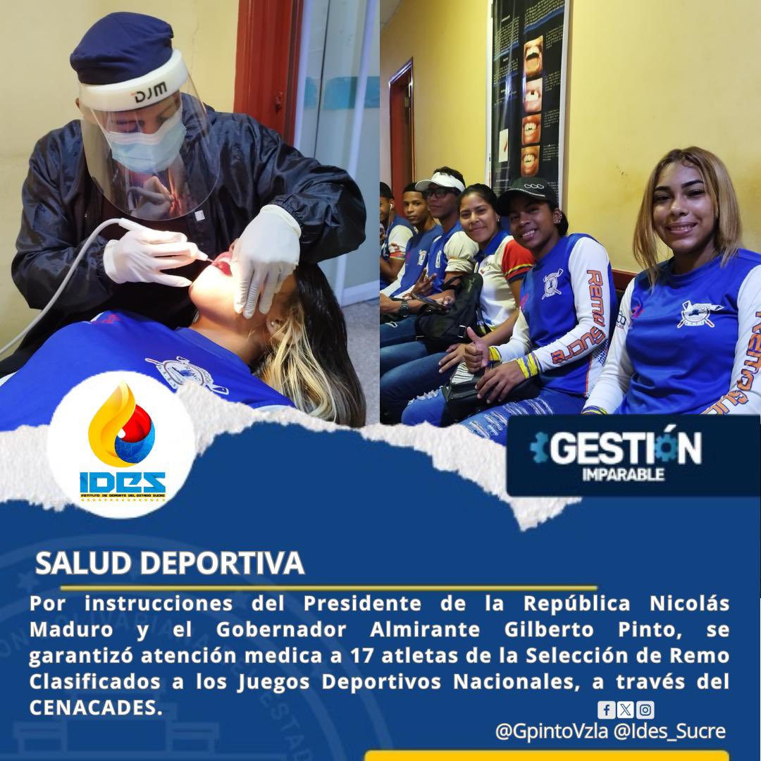 IDES_SUCRE's tweet photo. Se le realizó chequeo médico rutinario a los atletas de la Selección de Remo, clasificados a los Juegos Deportivos Nacionales 2024. 

#SucreEnVictoriaComunal 
@NicolasMaduro @GPintoVzla @JmarquezPSUV @sucregobierno_b https://t.co/27fyCK1F72
