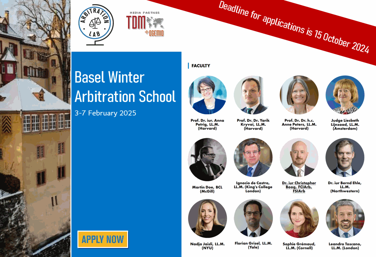 <a href="/arbitrationlab/">Arbitration Lab</a> Winter #Arbitration School 2025
🗓  3-7 February 2025 
🌐    Basel, Switzerland
🔗 arbitrationlab.com/program/basel-…

Deadline for applications is 15 October 2024

<a href="/kryvoi/">Prof Yarik Kryvoi</a>