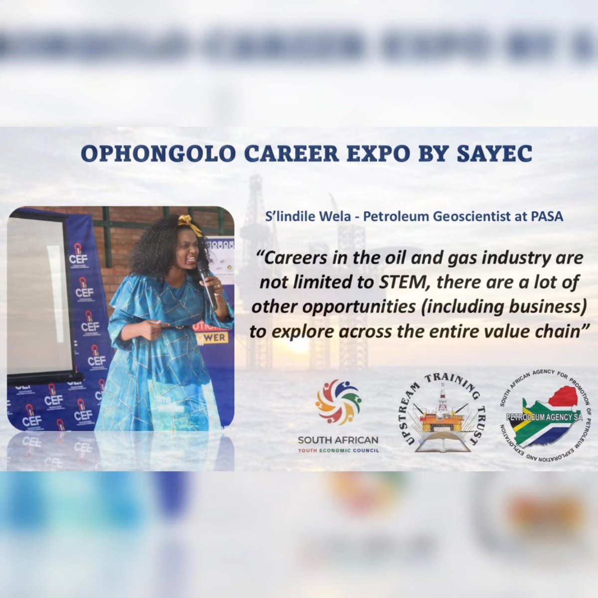sa_petroleum's tweet photo. We would like to thank  #SAYEC, for inviting #PASA and #UTT to their #CareerExpo at Phongolo High School in Northern KZN. 

As the #UpstreamOilandGas regulators, our aim is to also build capacity and equip the youth with relevant #knowledge and #skills to drive the industry. https://t.co/V1FcPmxd2v