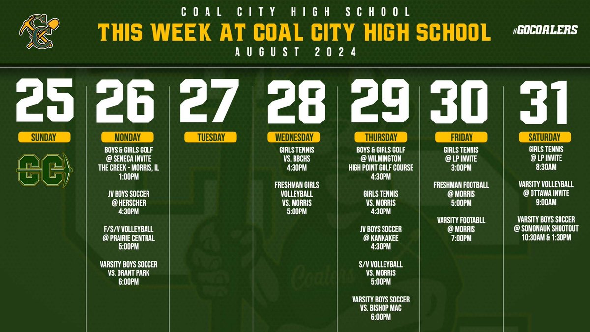 Come out and support your Coal City Coalers this week! 💛💚