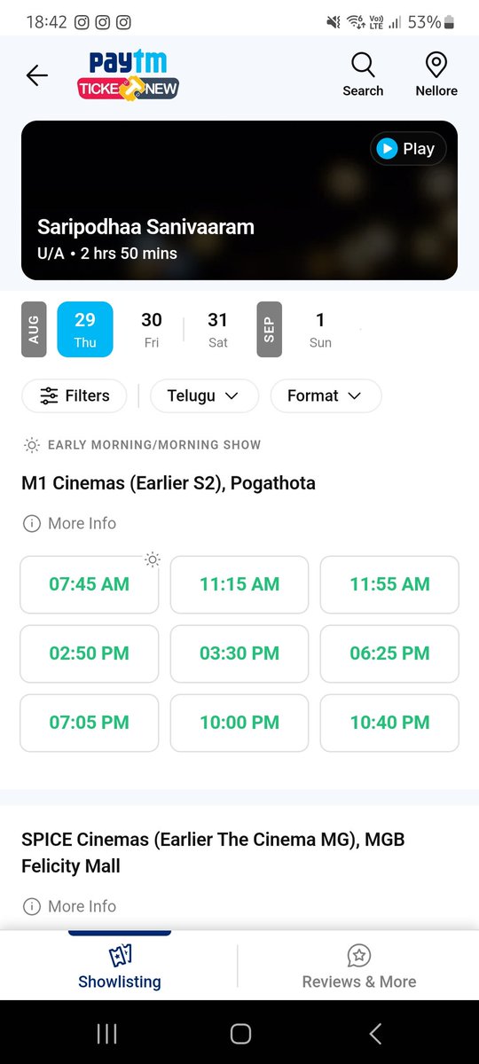 YashwathBhuvvan's tweet photo. Nellore Bookings Opened
#SaripodhaaSanivaaram 
Grab Yr tickets now...🎫🎟💥
@NameisNani 💥💝 https://t.co/AWj00wWVOa