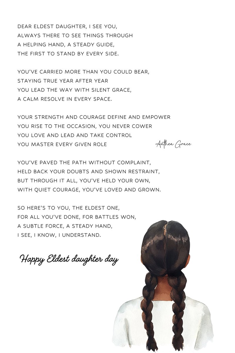 I shared this yesterday not know that today was eldest daughter day!! What a beautiful coincidence. 

To all the beautiful eldest daughters who go out of their ways to make life easier for everyone else, I see you and I want you to know that you are loved and appreciated more