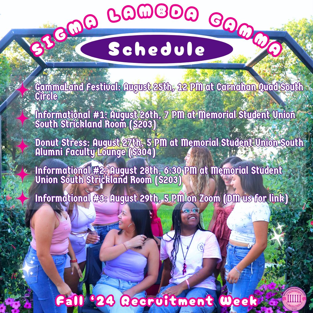 The Beautiful Beloved Beta Beta Chapter invites you to step in our magical world of friendship and sisterhood! Here is the Fall'24 recruitment schedule. We hope to see you there! 🩷💜

#sigmalambdagamma #recruitment #Mizzou #mizzou28 #slg