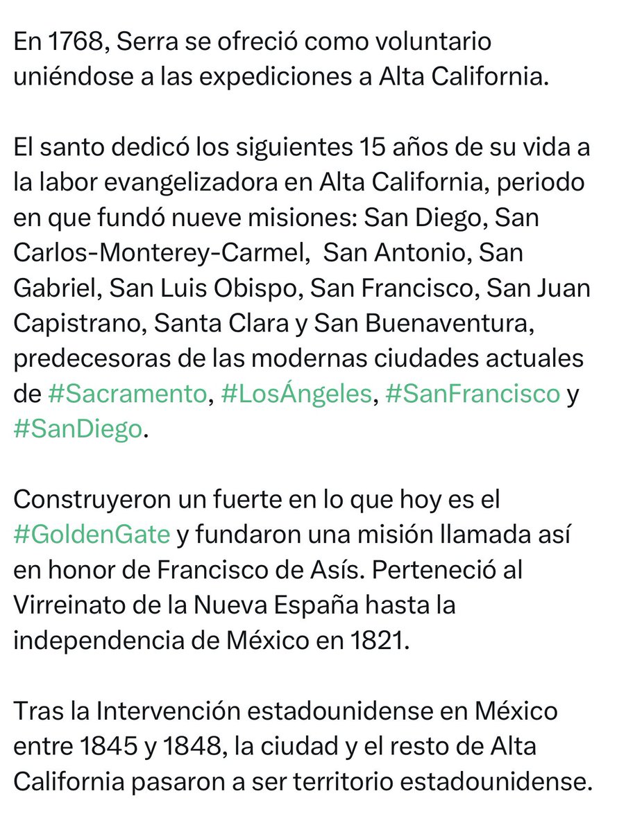 Este 26 de agosto celebramos a San Fray Junípero Serra, santo que fundó #SanFrancisco.

Siempre dio un mensaje a favor de los migrantes; su historia misma fue una migración constante.

#FrayJuniperoSerra #SF #SFO #California

Conoce más sobre él aquí: 

desdelafe.mx/santos/quien-f…