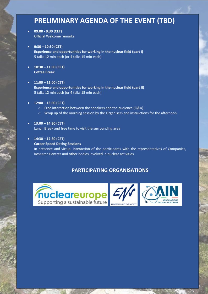 EXPRESS YOUR INTEREST TO TAKE PART IN A HYBRID NUCLEAR CAREER EVENT TO BE HELD IN PISA ON OCTOBER 30th, 2024

Please, access the following form and spend 5 minutes with it:

docs.google.com/forms/d/e/1FAI…