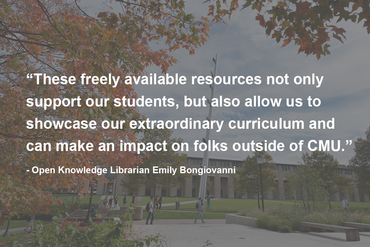 CMU Libraries (@cmulibraries) on Twitter photo “OER comes in all different types, from textbooks to simulators. These resources can be tailored to fit the specific needs of a course and eliminate financial barriers to achievement in courses.”
Learn about Open Educational Resources at <a href="/CarnegieMellon/">Carnegie Mellon University</a>: bit.ly/4dG3v8C “OER comes in all different types, from textbooks to simulators. These resources can be tailored to fit the specific needs of a course and eliminate financial barriers to achievement in courses.”
Learn about Open Educational Resources at <a href="/CarnegieMellon/">Carnegie Mellon University</a>: bit.ly/4dG3v8C